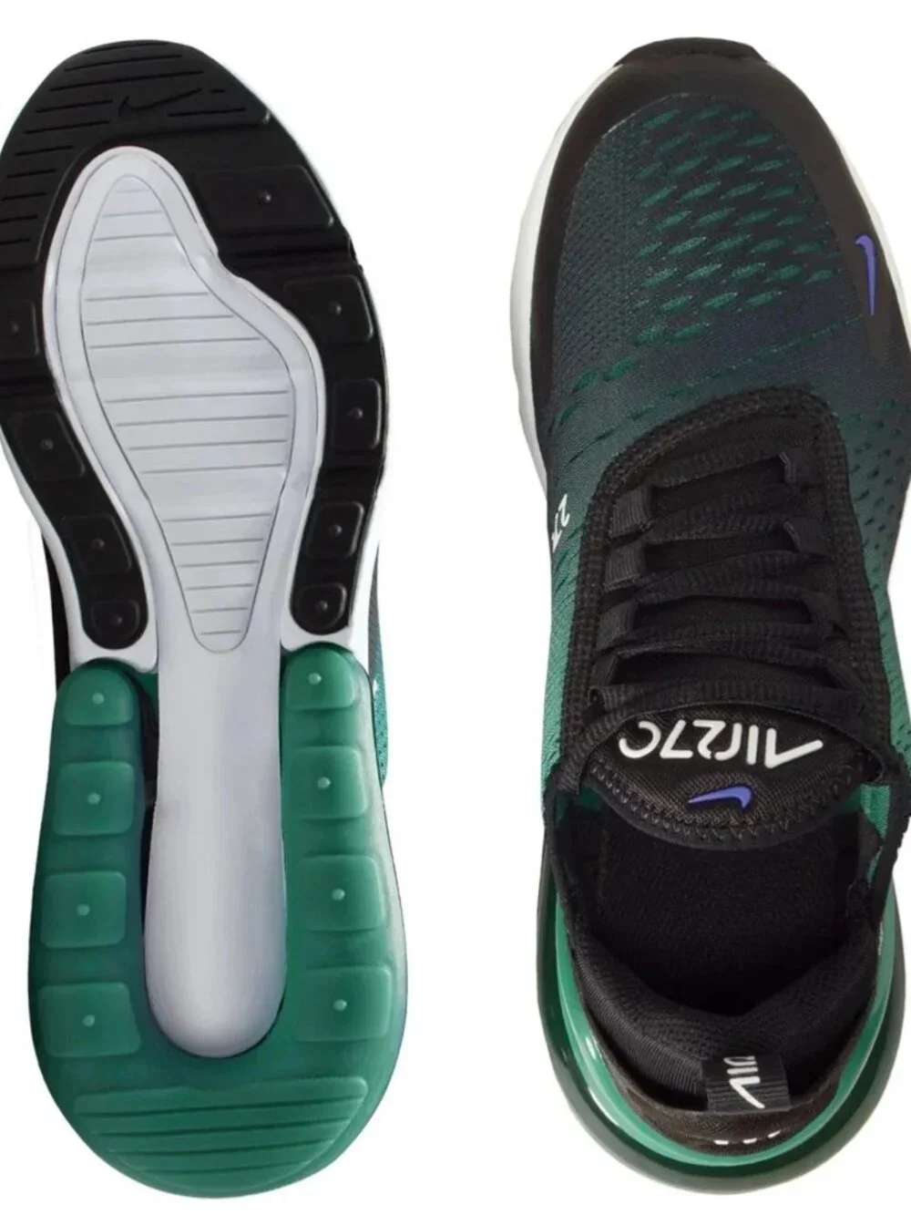 Nike Air Max 270 GS Shoes - Black White Evergreen Aura - Size 6.5Y (8 Women)